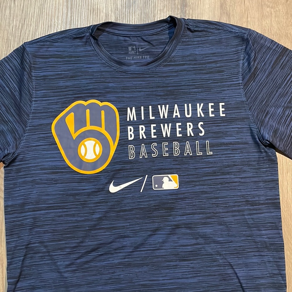 Men Nike Milwaukee Brewers Baseball MLB Dri-Fit Navy Medium Polyester Like New